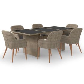 7 Piece Garden Dining Set Poly Rattan Brown (Color: Brown)