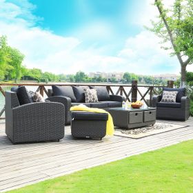 Direct Wicker Aluminum 5-piece Outdoor PE Rattan Wicker Sofa Rattan Patio Garden Furniture ,Gray (Pillow Color: Black Wicker)