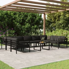 10 Piece Patio Lounge Set with Cushions Aluminum Anthracite (Color: Anthracite)