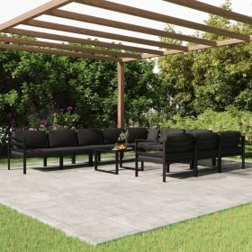 11 Piece Patio Lounge Set with Cushions Aluminum Anthracite (Color: Anthracite)