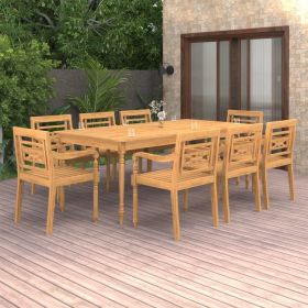 9 Piece Patio Dining Set Solid Teak Wood (Color: Brown)