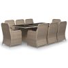 9 Piece Patio Dining Set Poly Rattan Brown